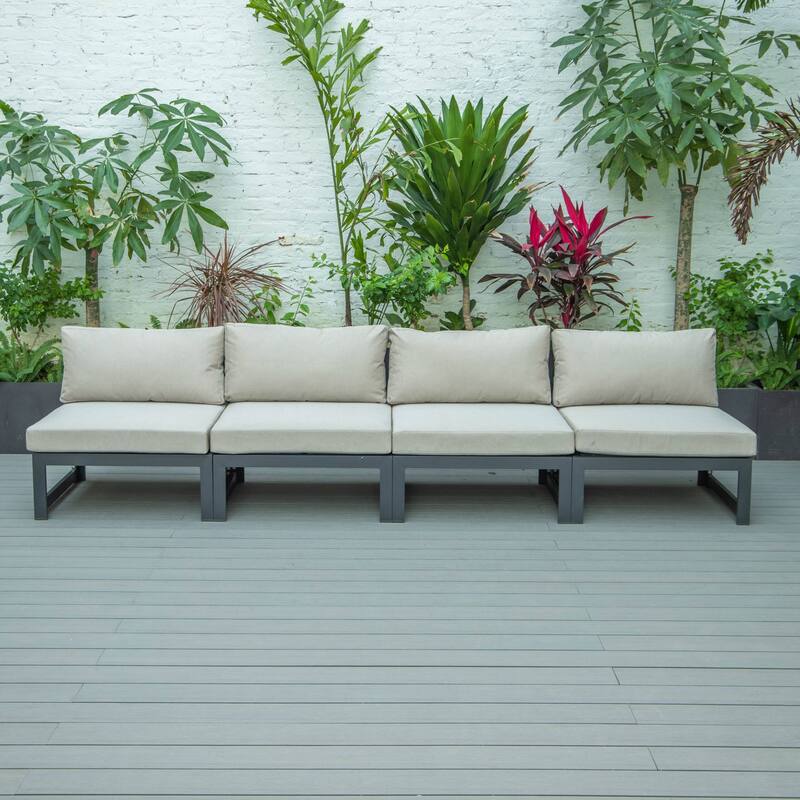 LeisureMod Chelsea 4-Piece Armless Patio Sectional Sofa Set with Cushions for Patio Porch Backyard Garden