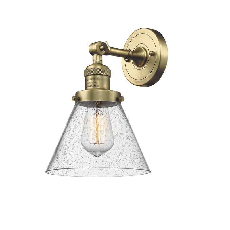 Innovations Lighting Large Cone Single Light 10" Tall Bathroom Sconce - Antique Brass / Seedy
