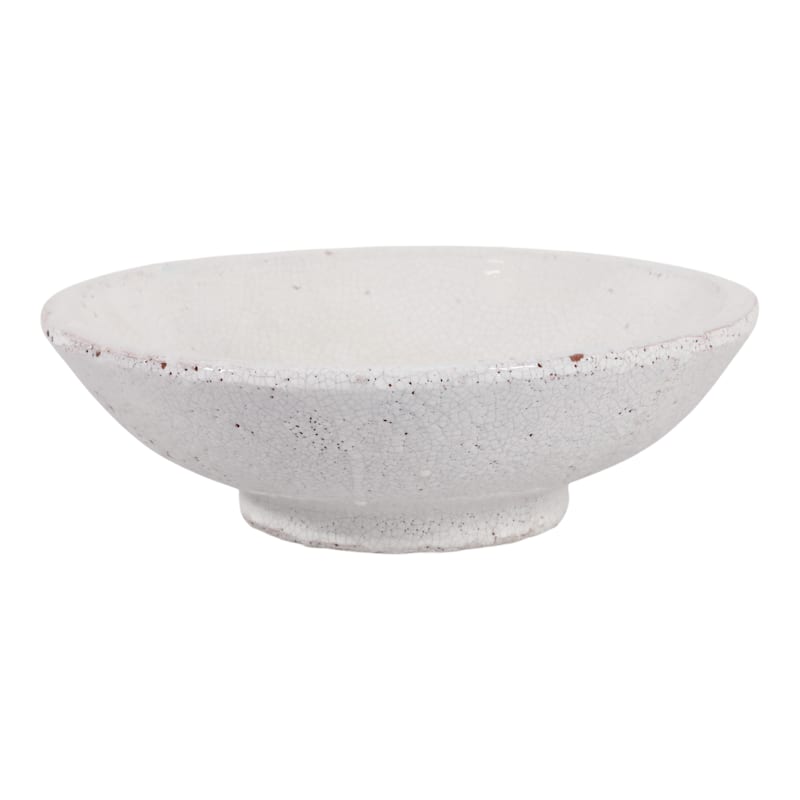 Decorative Bowl - White Terracotta Crackle Finish, 12 in. - 11.75"
