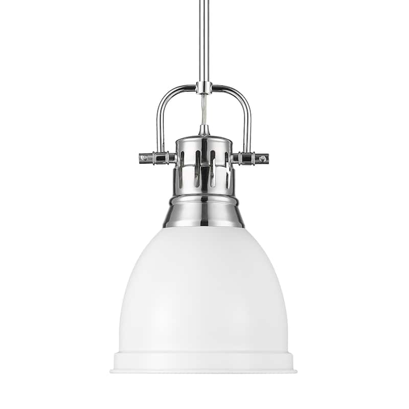 Yep by Golden Lighting Duncan 1-light 9in Rod Hung Pendant in Chrome and Matte White shade