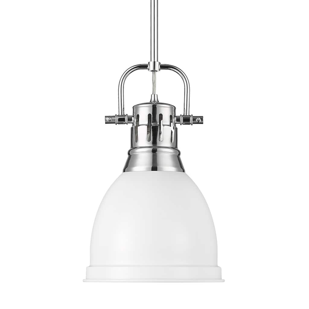 Yep by Golden Lighting Duncan 1-light 9in Rod Hung Pendant in Chrome and Matte White shade