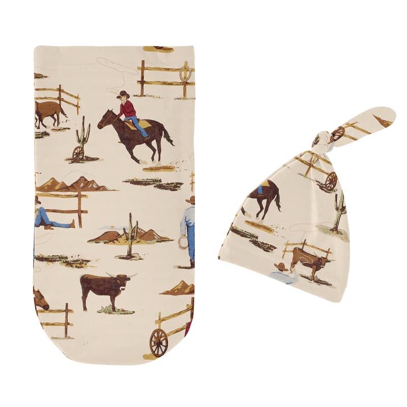 Wild West Cowboy Collection Boy Baby Cocoon and Beanie Hat Sleep Sack - 2pc Set - Red, Blue, Tan Western Southern Country Horse