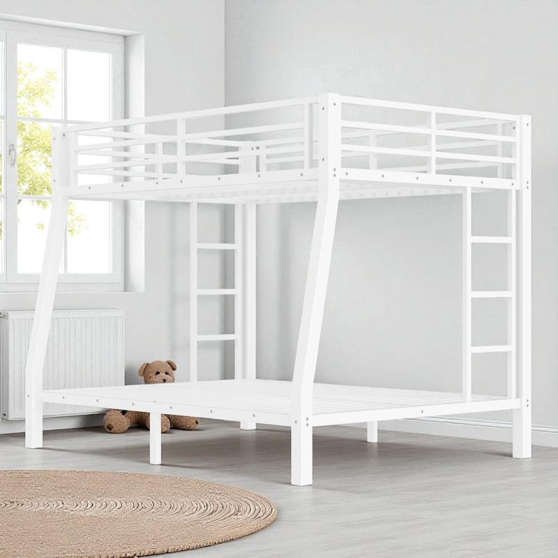Metal Full XL over Queen Bunk Bed for Teens and Adults, Heavy-Duty Frame with Ladder, Noise-Free & Space-Saving Design