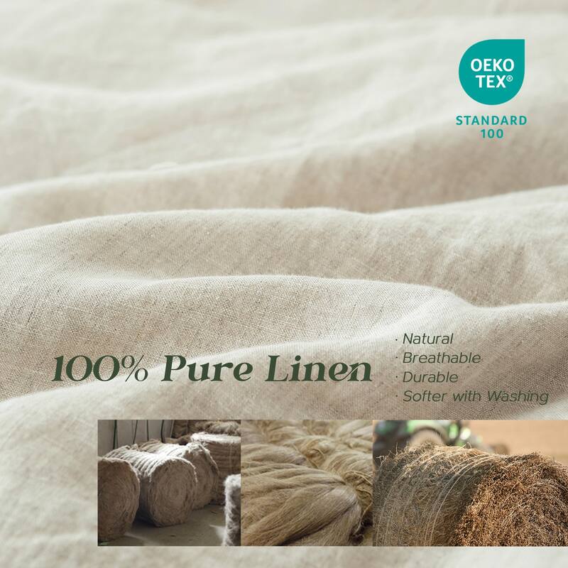 100% Linen Duvet Cover Set with Washed-French Flax-3 Pieces Basic Bedding Set-Soft Comforter Cover with 2 Pillowshams(Queen)