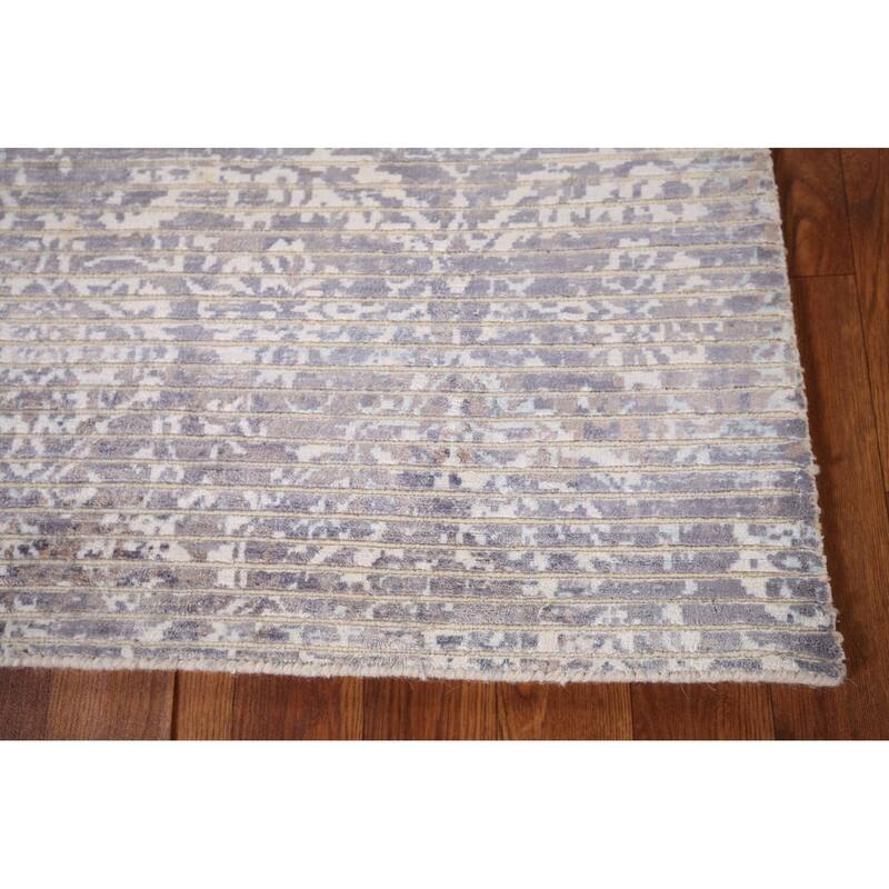 All-Over Striped Abstract Modern Accent Rug Hand-Knotted Wool Carpet - 2'8" x 5'0"
