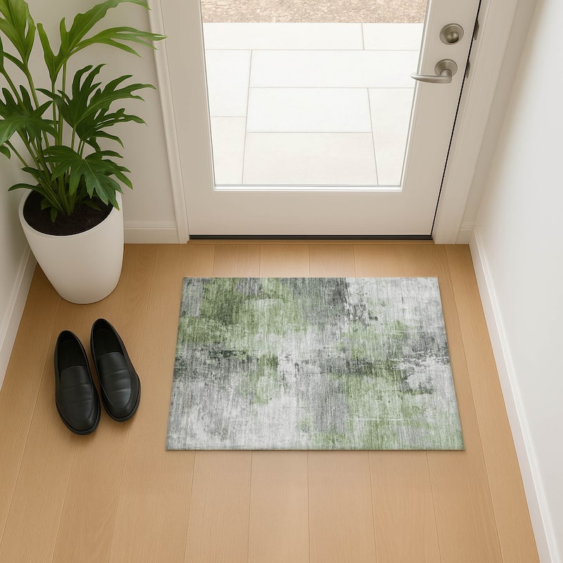 Premium Washable Super Soft Abstract Modern Mayfield Rug - Green - 1'8" x 2'6"