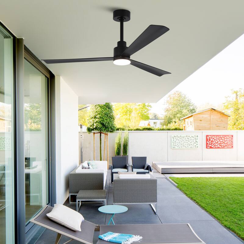52" Modern Integrated LED Black Ceiling Fan with Light and Remote
