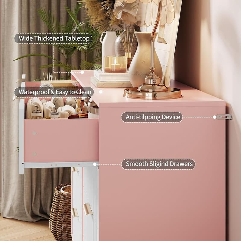 55" Wide Modern Fluted Dresser for Bedroom with 8 Drawers