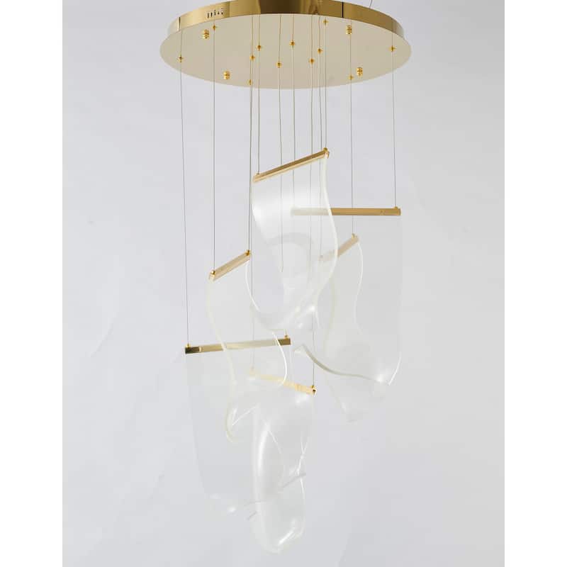 6-Light Gold LED Chandelier With Acrylic Pendants