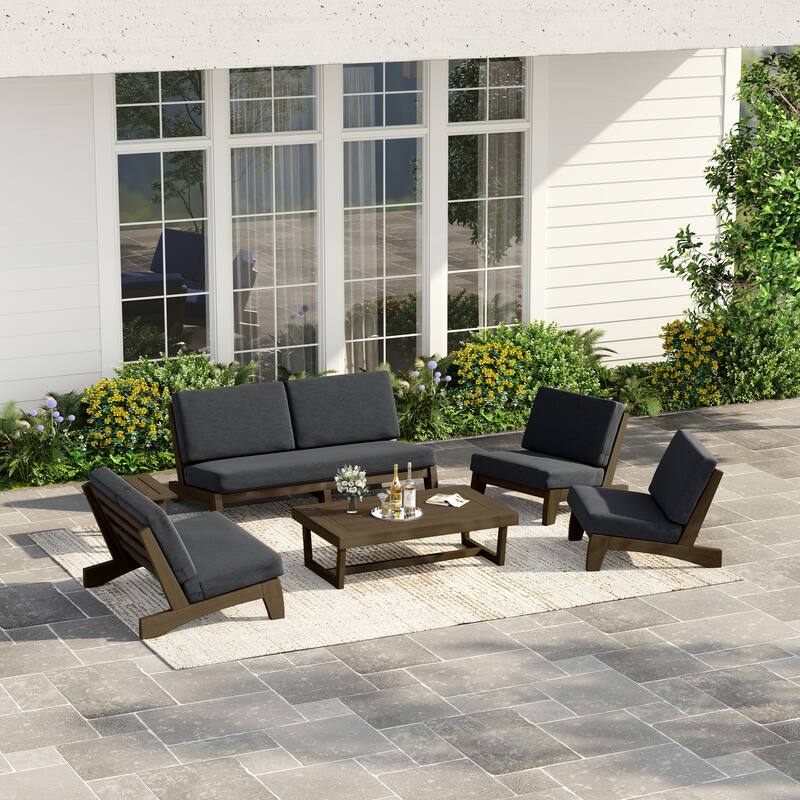 Casual Large Teak Outdoor Patio Conversation Set