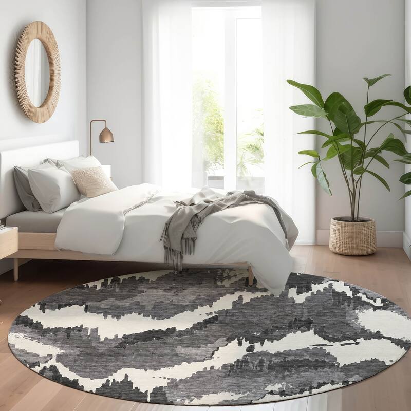Premium Washable Super Soft Modern Ziggy Mayfield Rug - Black - 8' x 8'