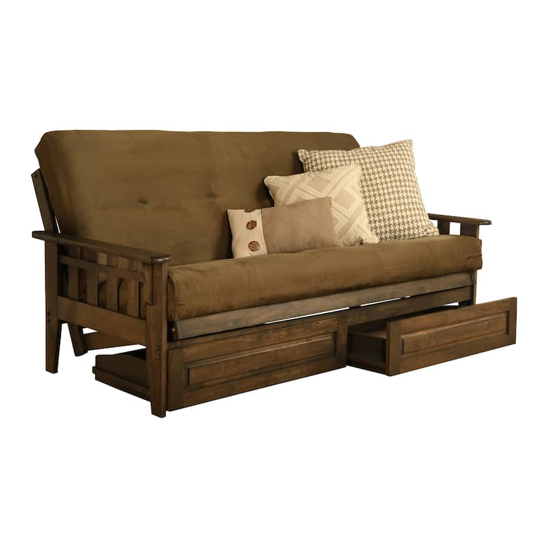 Somette Tucson Rustic Walnut Full-size Futon Set with Storage Drawers