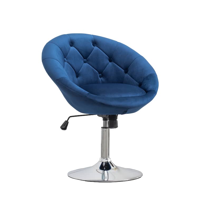 Blue Modern 28.25" Velvet Swivel Button Tufted Accent Chair with Hydraulic Base