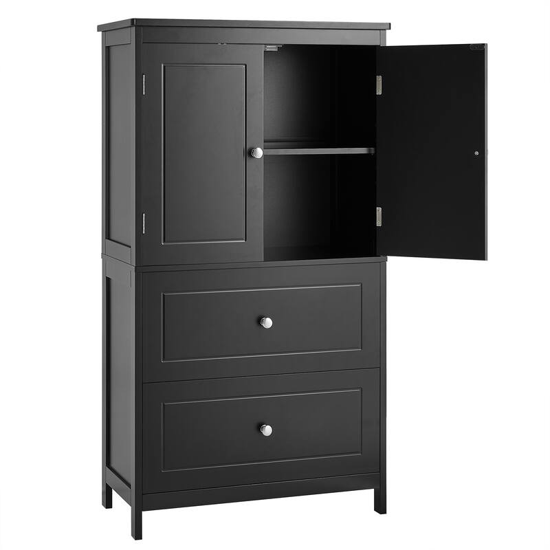 GDFStudio - Emery 43" Tall Bathroom Storage Cabinet with Adjustable Shelf and Dual Drawers, Modern MDF Organizer