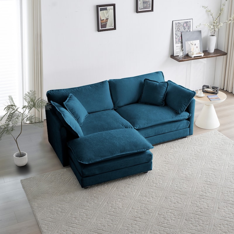 L-Shaped Sectional Sofa Chenille Upholstered Two-Seater Sofa with Ottoman, Deep Loveseat for Living Room