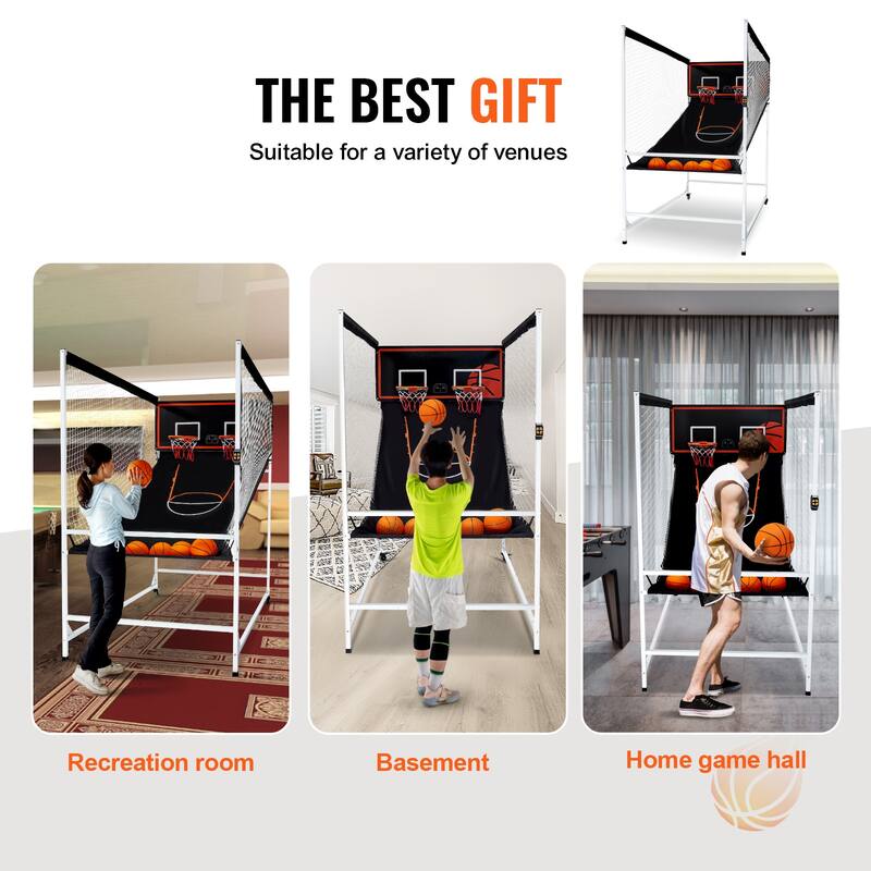 Arcade Cage Basketball Game, 2 Player Indoor Basketball Game, Home Dual Shot Sport with 5 Balls, 8 Game Modes - 5 basketballs