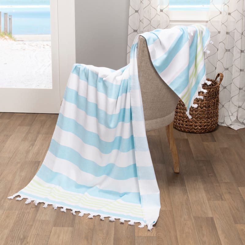 Superior Bahari Stripe Fouta Beach Towel with Tassels - 35" x 68"
