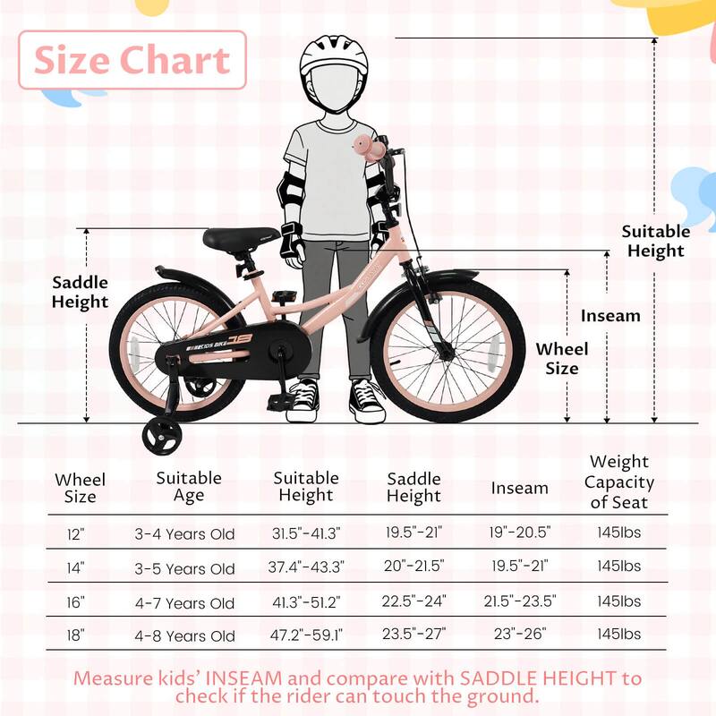 Costway 14" Kids Bike with Removable Training Wheels Adjustable Seat & - See Details