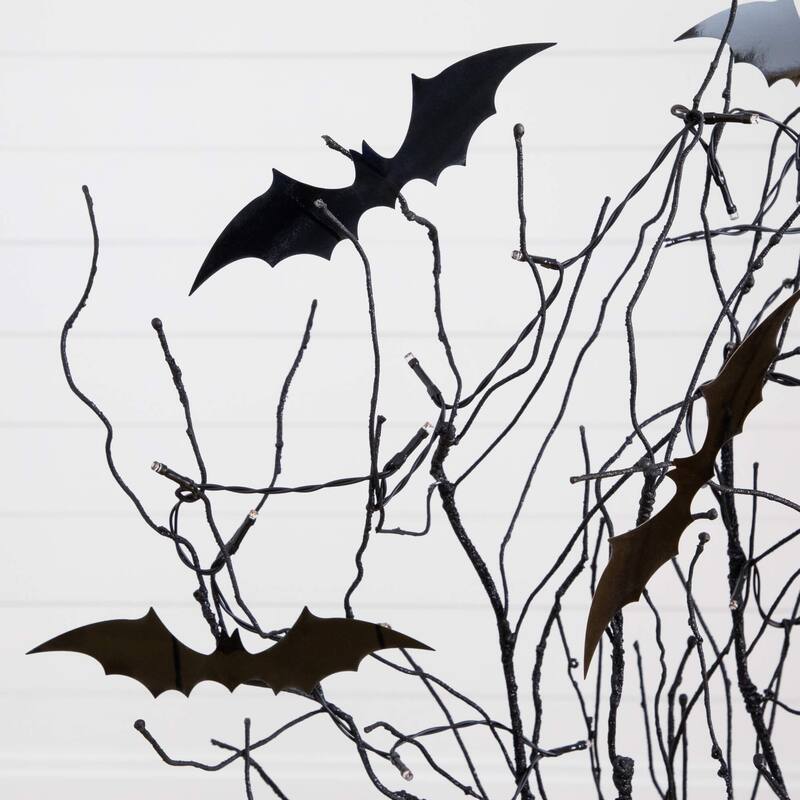 Pre-Lit Bats Artificial Halloween Twig Tree - 4' - Orange LED Lights