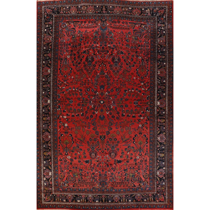 Hand Knotted Oriental 100% Wool Carpet Traditional All-Over Red Bibikabad Area Rug - 16' 7'' X 11' 7''