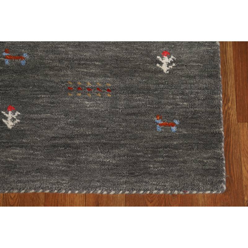 Hand Knotted Oriental 100% Wool Carpet Tribal Tribal Greys & Charcoal Gabbeh Area Rug - 4' 11'' X 3' 1''