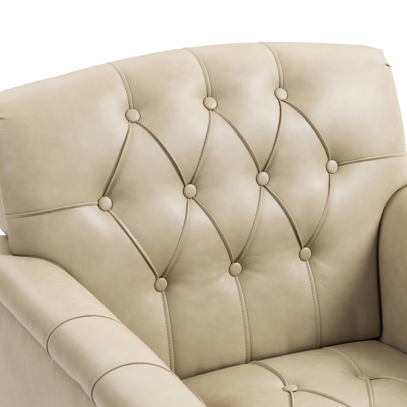 Set of 2 Tufted Vegan Leather Armchairs with Nailhead Trim and Wood Frame
