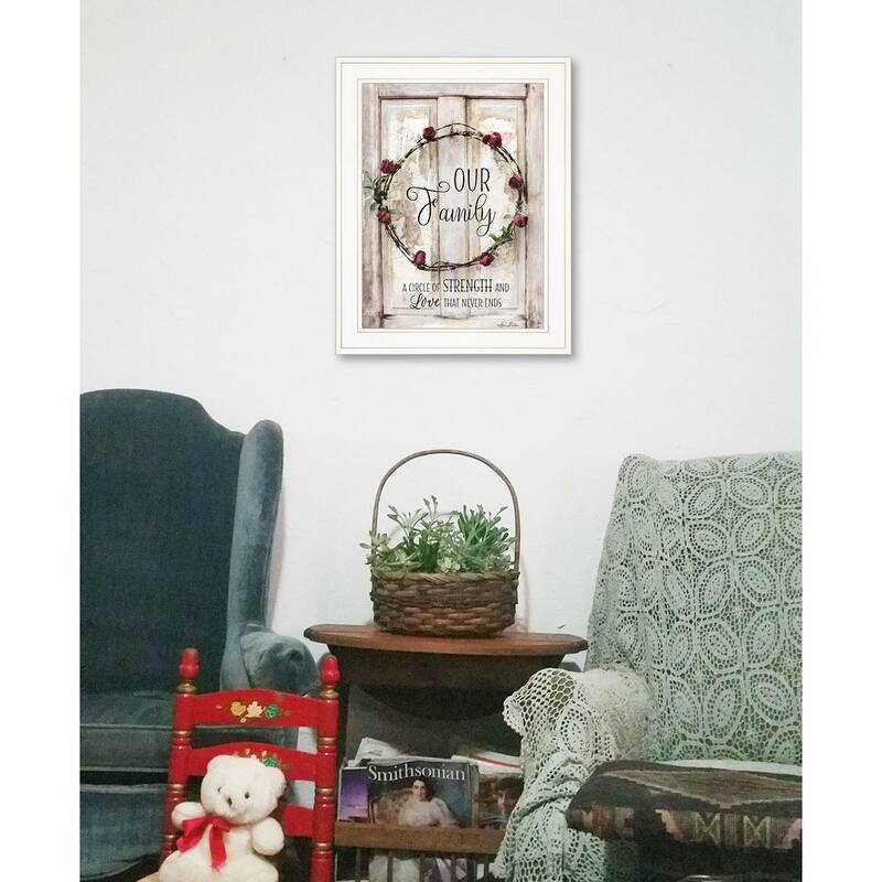 TrendyDecor4U Traditional "Our Family" Framed Print Wall Art by Lori Deiter - White, Brown, Red