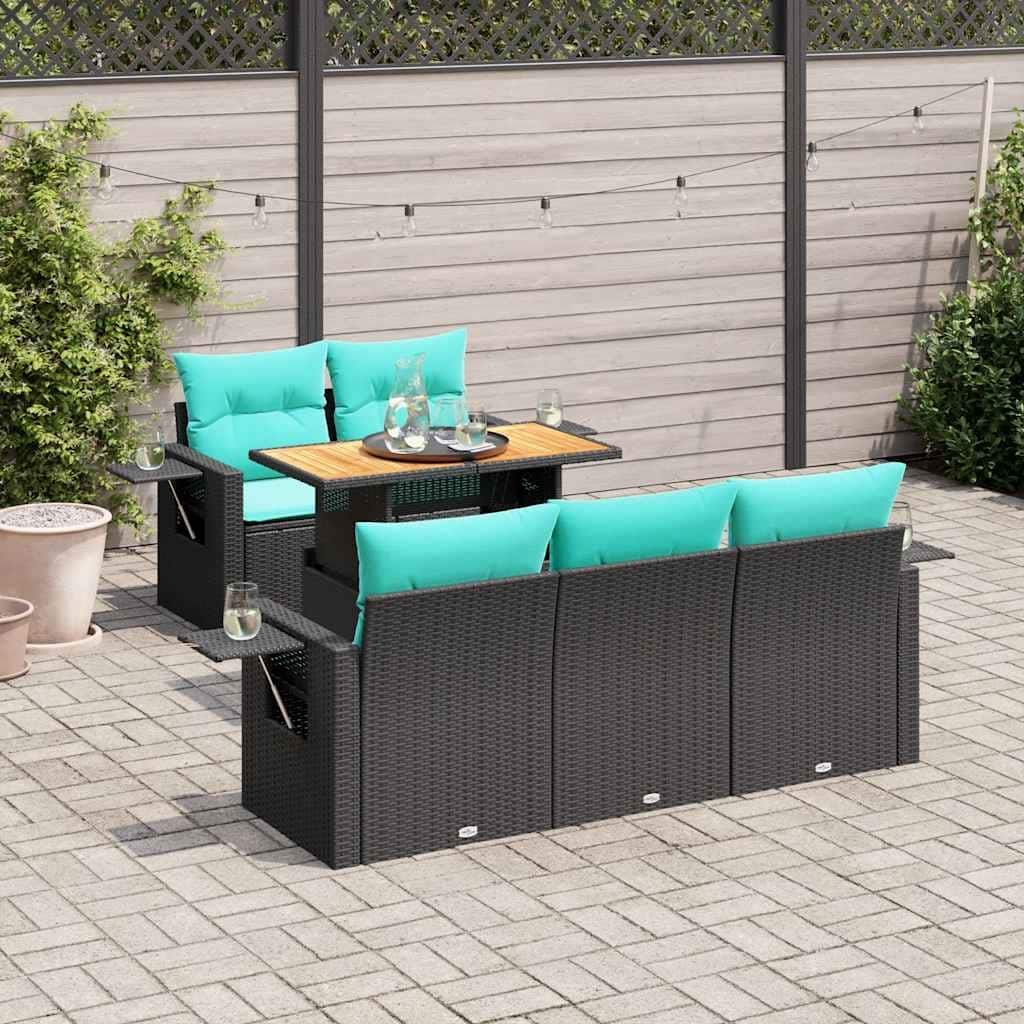vidaXL Patio Sofa Set with Cushions Table and Sofa Sections 6 Piece Poly Rattan - 21.7 x 24.4 x 27.2