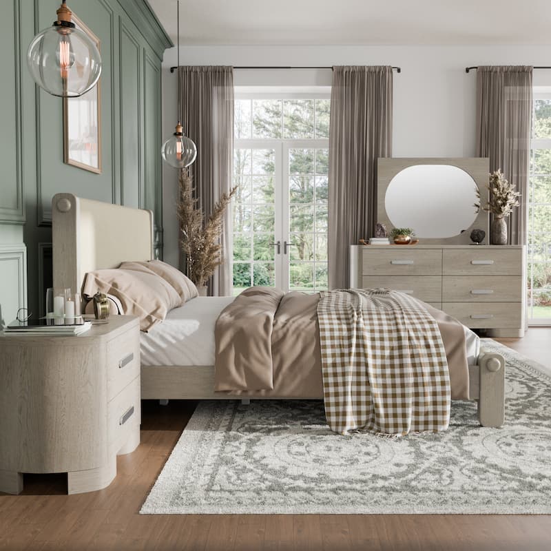 Furniture of America Weegin Modern 4-Piece White Oak Wood Panel Bedroom Set - Eastern King