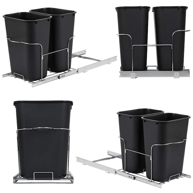 Double Black 2x35QT Pullout Trash Can, Handle Model - Fits Cabinets 16.10x24.8x29.84 inches（Contains two trash cans）