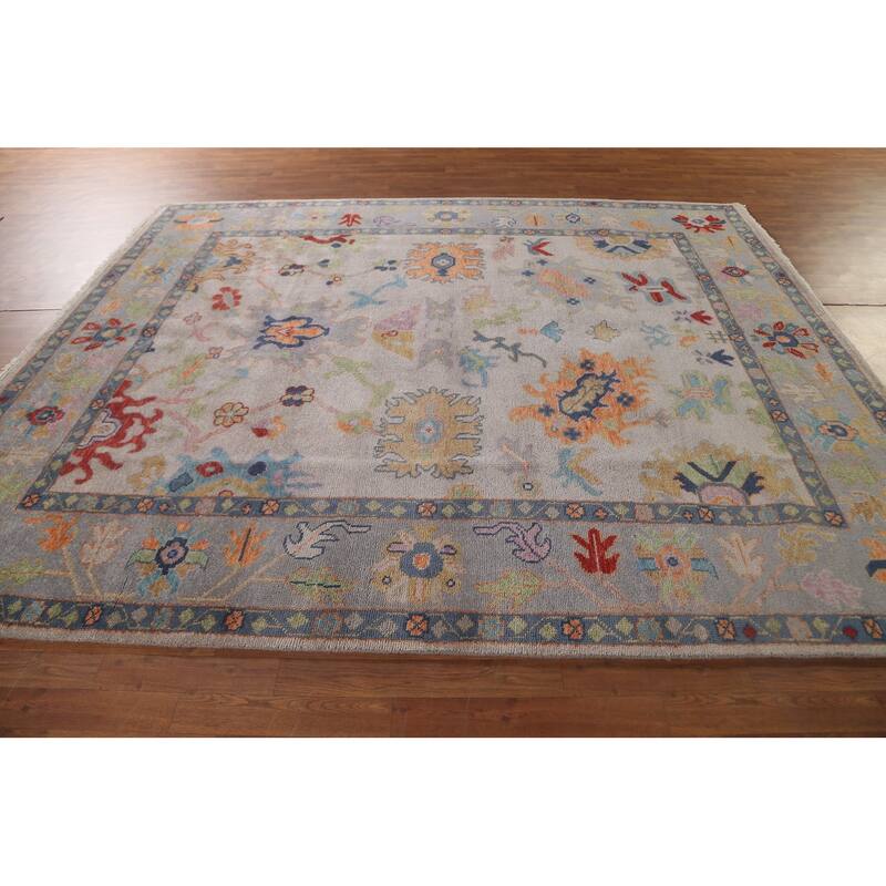 Earth Tone Floral Oushak Indian Area Rug Handmade Wool Carpet - 8'1"x 9'10"