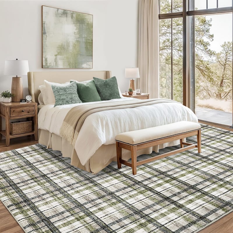 Garvee Timeless Check Washable Area Rug
