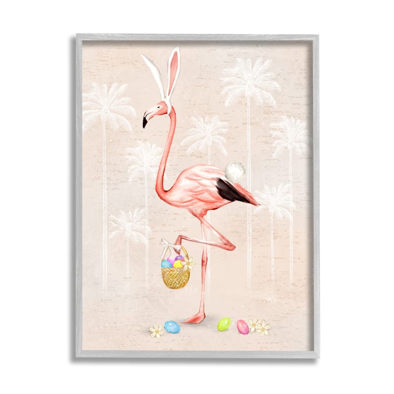 Stupell Easter Flamingo Pink Bird Egg Hunt Basket Framed Wall Art