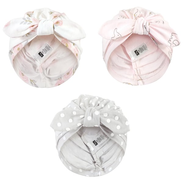 slide 1 of 1, Hudson Baby Infant Girl Turban Cotton Headwraps, Pink Gray Elephant, One Size - Pink Gray Elephant Pink Gray Elephant - One Size
