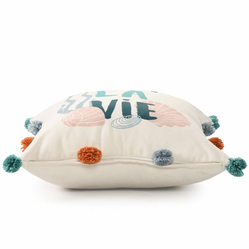 HomeRoots 20" X 20" Blue Orange And Off-White Polyester Tropical Zippered Pillow