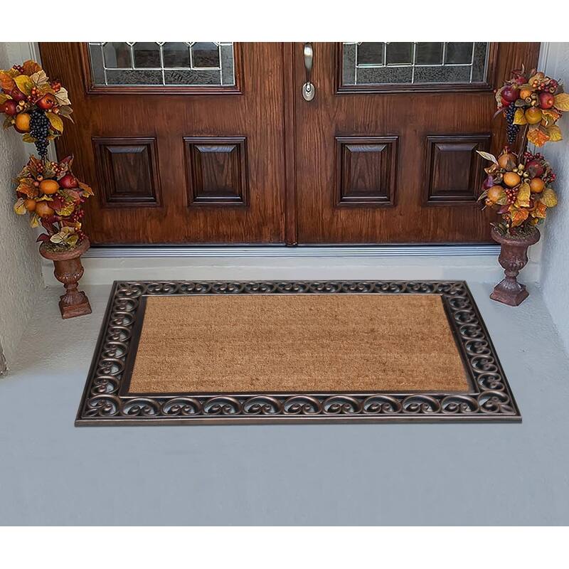 A1HC First Impression Hand Finished Rubber and Coir Classic Paisley Border Extra Large Double Doormat (30" x 48")