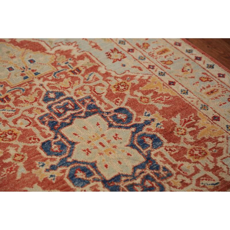 Geometric Heriz Serapi Vegetable Dye Accent Rug Handmade Wool Carpet - 3'0"x 4'10"