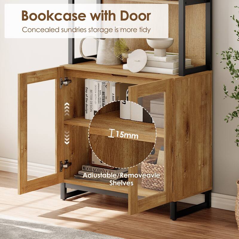 2 PCS Modern 72" Tall Bookcases with Glass Doors and Adjustable Shelves for Home Office, Living room.