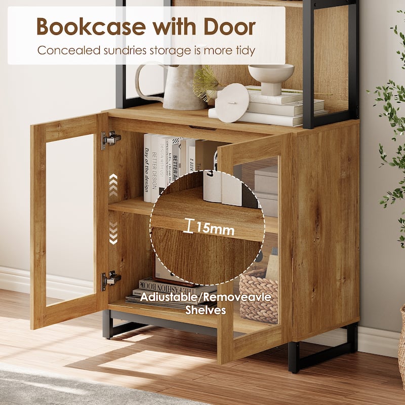 3 PCS Modern 72" Sideboard with Glass Doors and Adjustable Shelves, Multifunctional Buffet for Dining Room or Kitchen