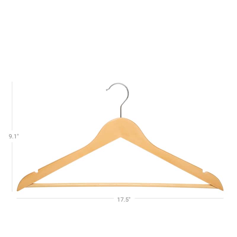 20 Natural Wood Coat Hangers with Shoulder Contour and Swivel Hook for Closet Organization - 17.5”W x 9.1”H