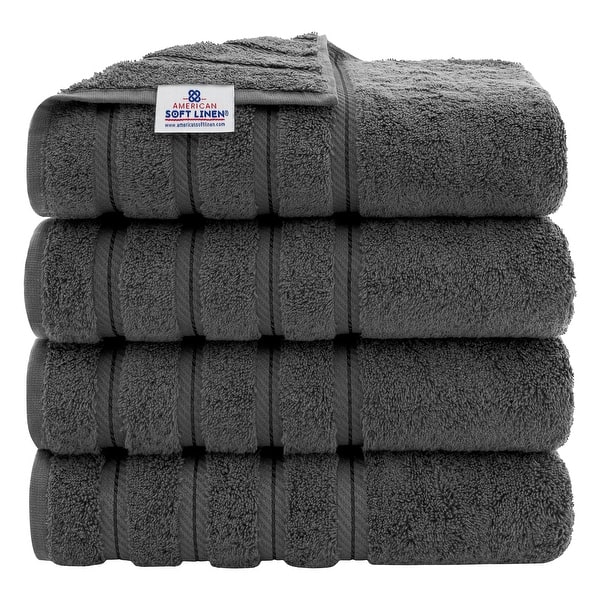 American Soft Linen 100% Cotton Turkish Bath Towels Large, 4 Pack Luxury Hotel Spa Quality Turkish Bath Towels Bathroom Sets - Dark Gray