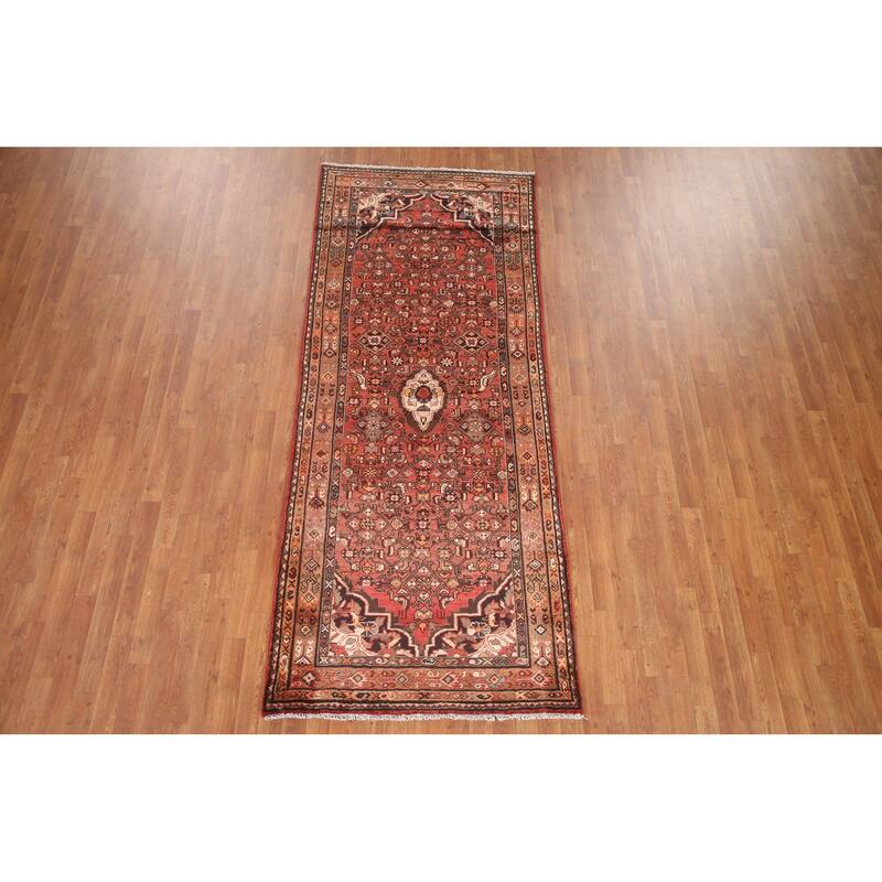 Hand Knotted Oriental 100% Wool Carpet Traditional Medallion Red Hamedan Runner Rug - 9' 3'' X 3' 10''