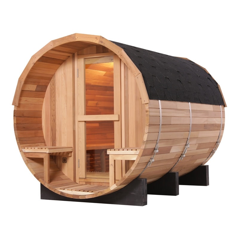 6-Person Outdoor Red Cedar Sauna with Spliced Barrel Glass Door
