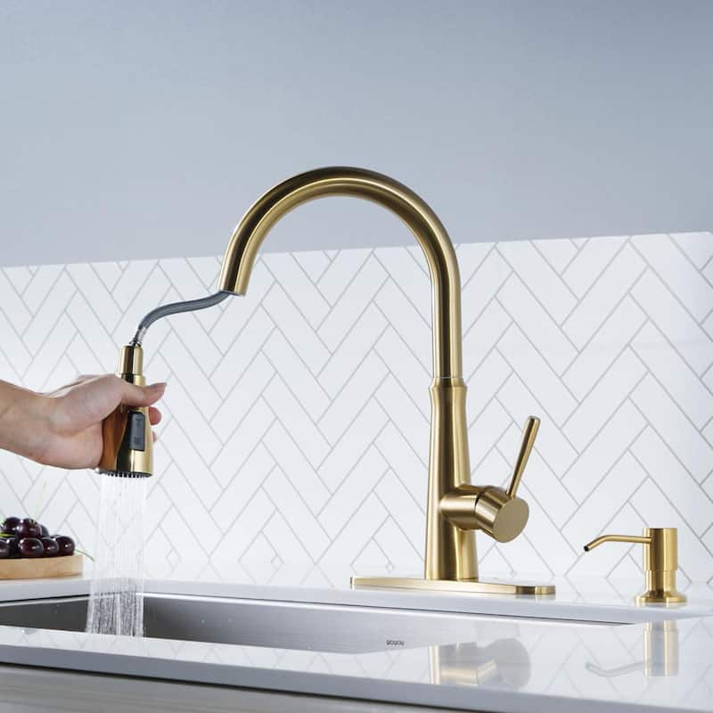 WOWOW Single Handle 3-Mode Pull Out Sprayer Kitchen Faucet