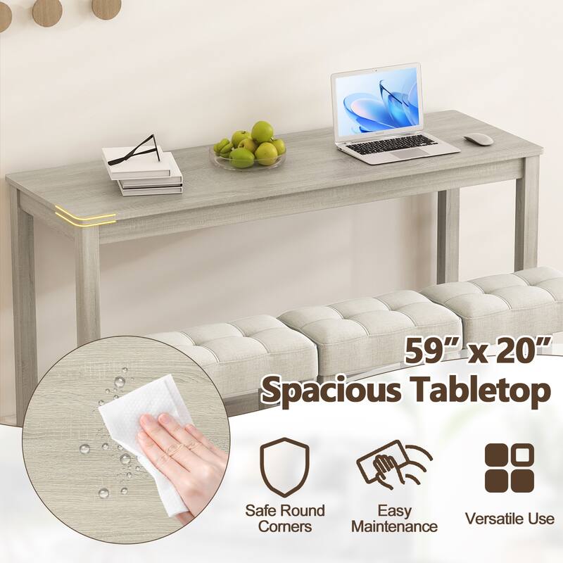 Gymax 4PCS Bar Table Set w/Charging Station 3 Padded Stools for Living