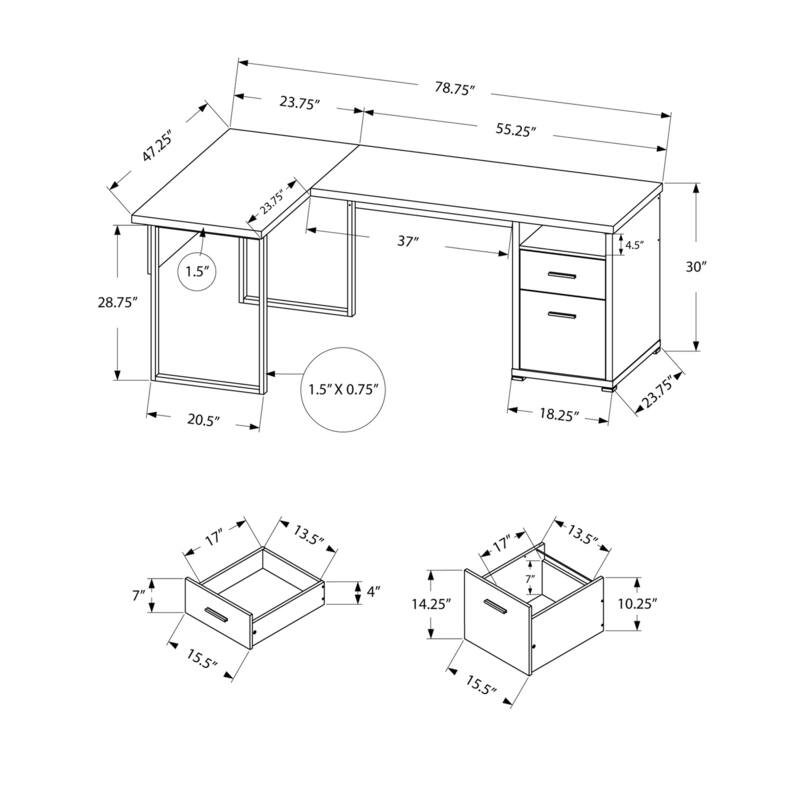 47" Grey L-Shape Computer Desk With Two Drawers