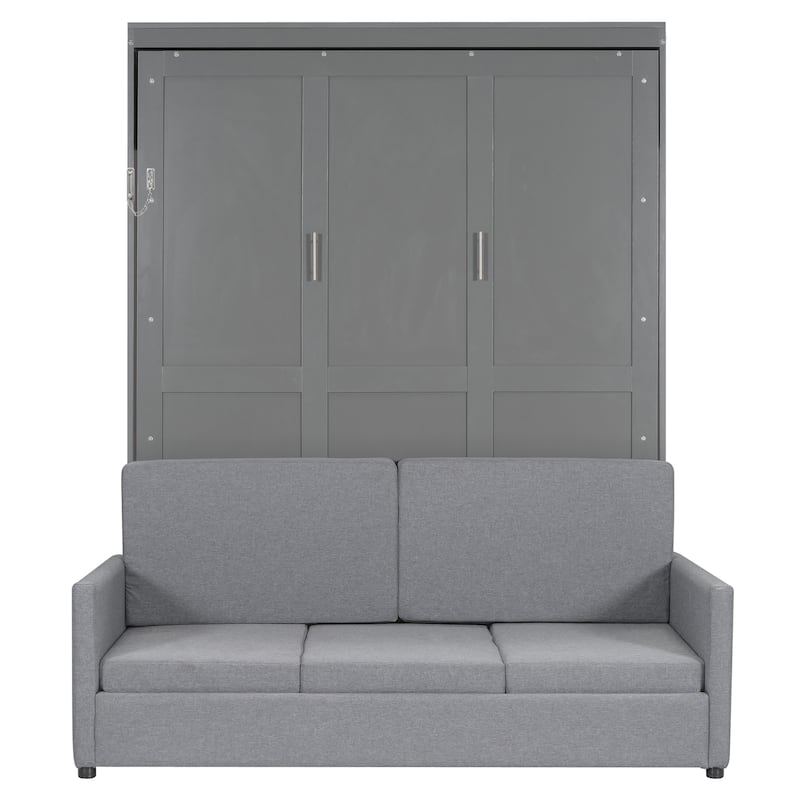 Queen Size Murphy Wall Bed with Integrated Cushion, Hydraulic Folding System, Space Optimization