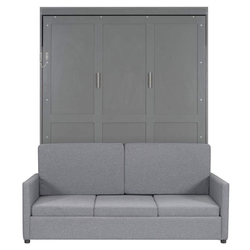 Roomfitters Queen Size Wall Murphy Bed with Built-In Sofa & Cushioned Seating