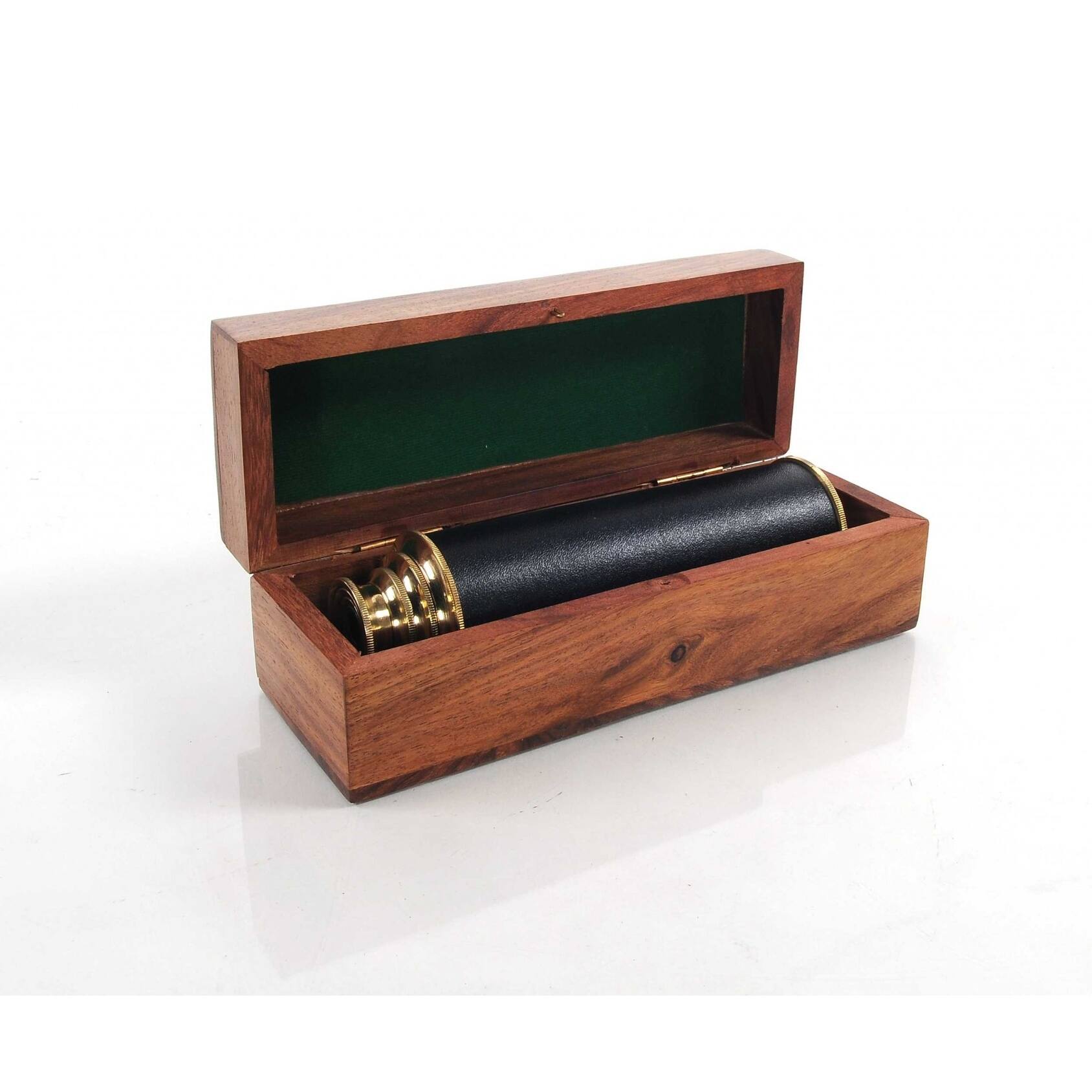 Black Leather and Brass Handheld Telescope in Wood Box 15x1.5x1.5" Bed Bath & Beyond 33330716