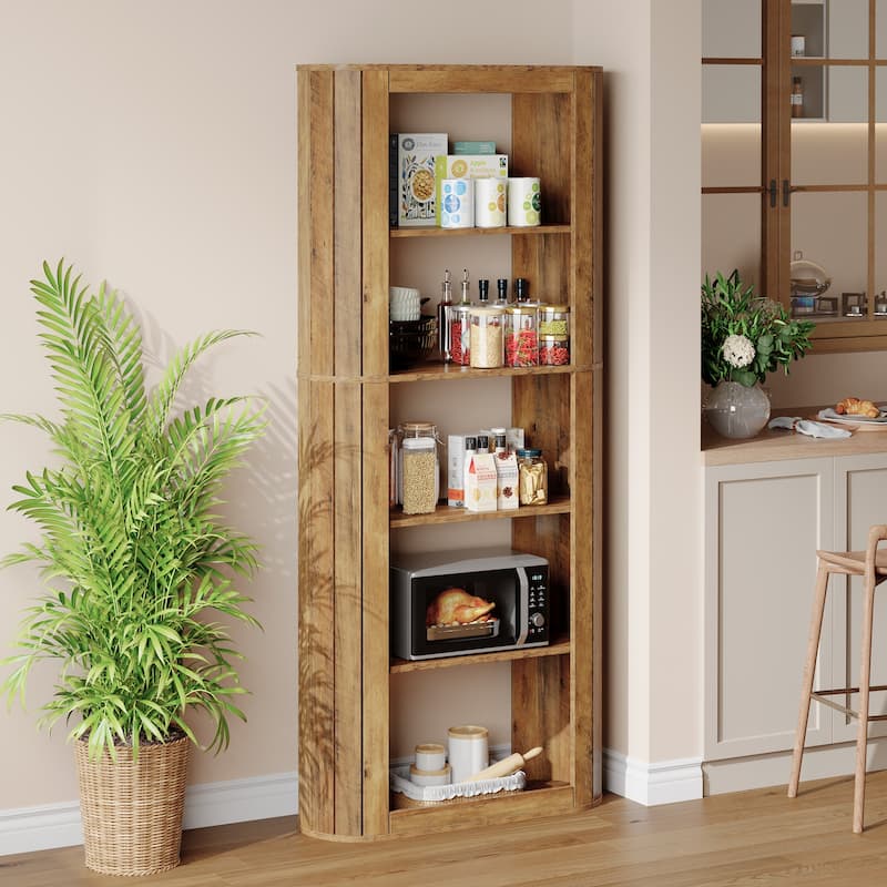 70.9" Tall Kitchen Pantry, Farmhouse Storage Cabinet with 5-Tier Storage Shelves, Brown - N/A